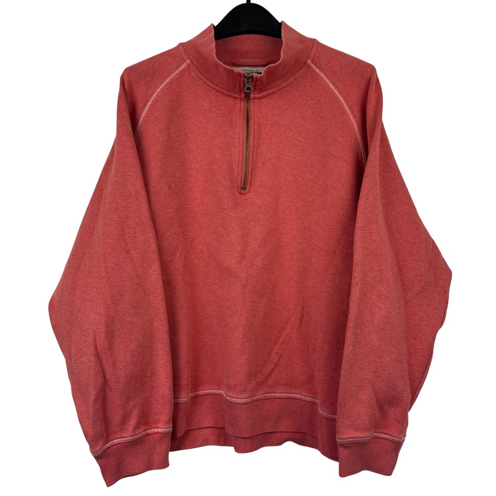 L.L.Bean 1/4 Zip Mock Neck Sweater Mens XL 100% Cotton Traditional Fit Red